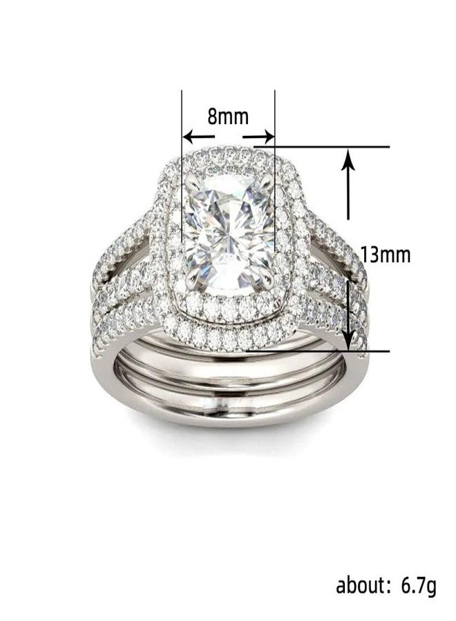EUJHRTM 925 Sterling Silver Fashion Ring Set Engagement Anniversary Promise Ring Bridal Set Jewelry Classic Women's Ring Set Diamond Shining Halo Bridal Set Wedding Ring Size 7 - Image 5